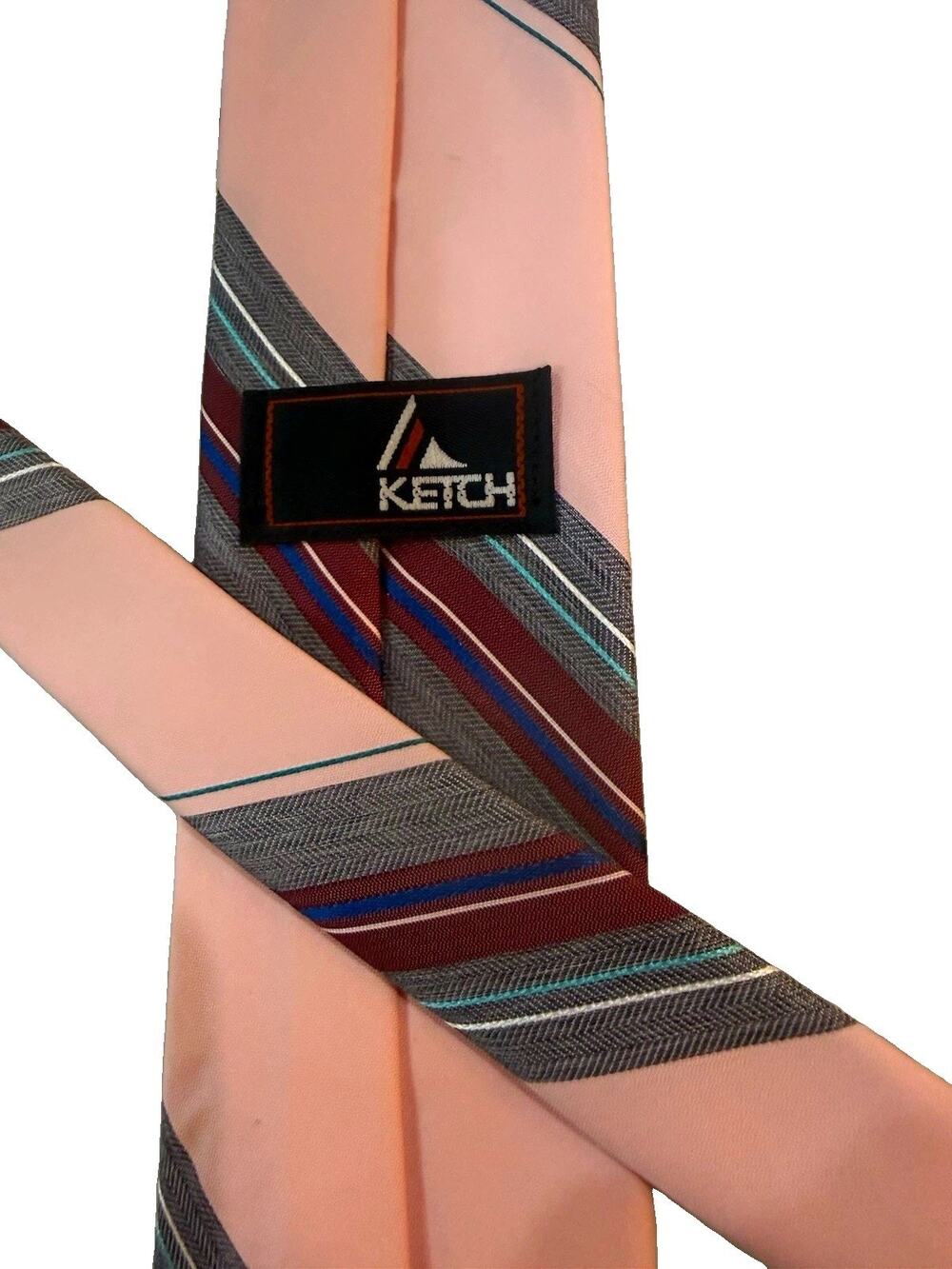 Ketch Men's Striped Tie Pink Gray Burgundy Blue Logo Classic Width Length